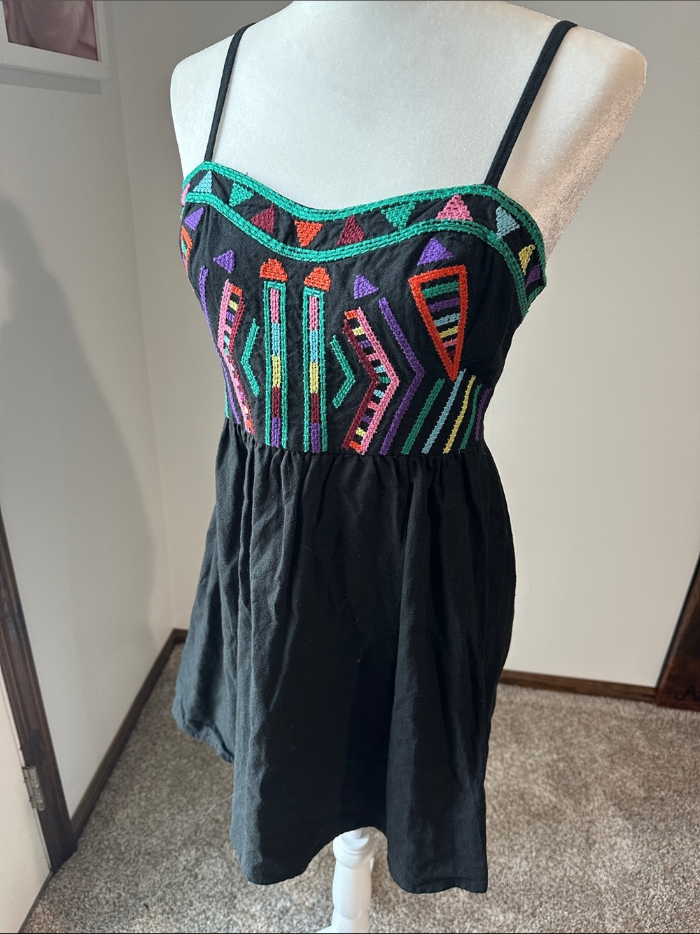 Staring at Stars Urban Outfitters Black Mini Dress with Multicolor Embroidery 6
